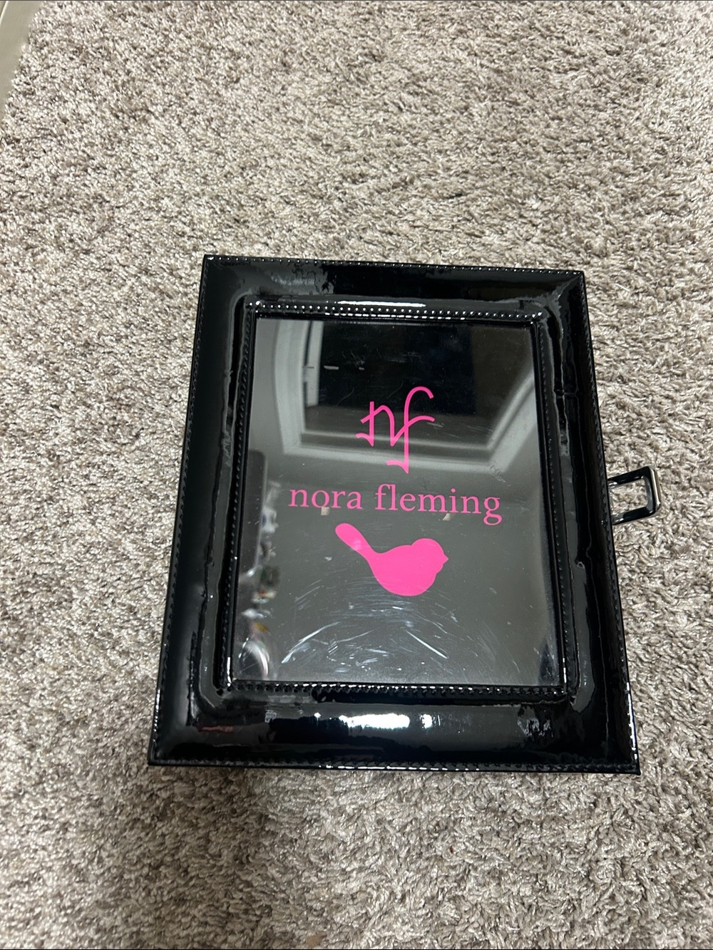 Original Nora Fleming Black Vinyl Mini Case Pink Bird Logo RETIRED